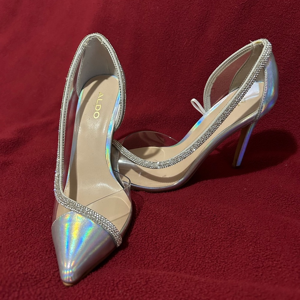 New - Size 6. ALDO silver and rhinestone heels.